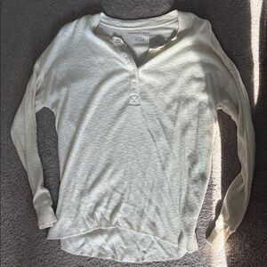 American Eagle Cream Long Sleeve Henley Top